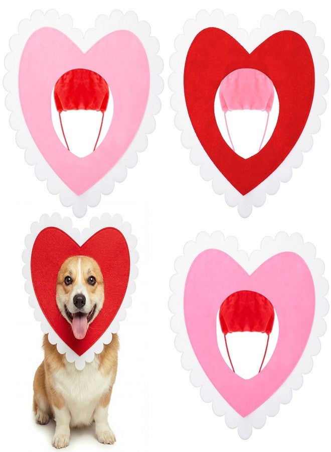 Abbylike 3 Pcs Valentine's Day Dog ​​Costume Red Pink White Heart Shaped Headband Cute Pet Hat Clothes Adjustable Love Themed Headwear Cats and Dogs Outfits Gift for Birthday Holiday Party(Small) - Image 1